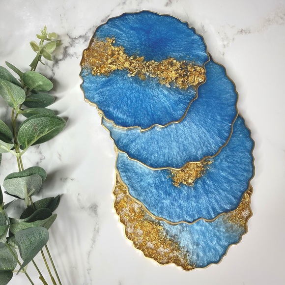 Homemade Fate Other - Blue and Gold Geode Coasters